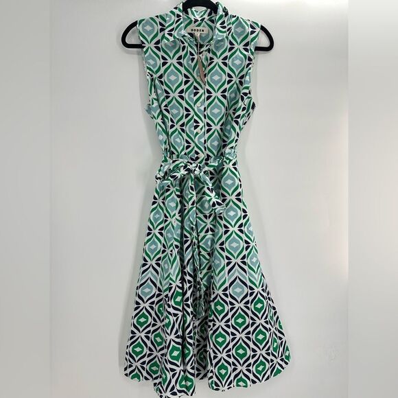 Boden Amy Sleeveless Shirt Dress Green Tambourine Diamond Wave Size 10P Petite - Picture 4 of 13